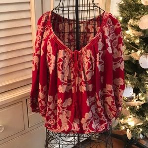 Nurture Boho Red V-Neck Top with Tie